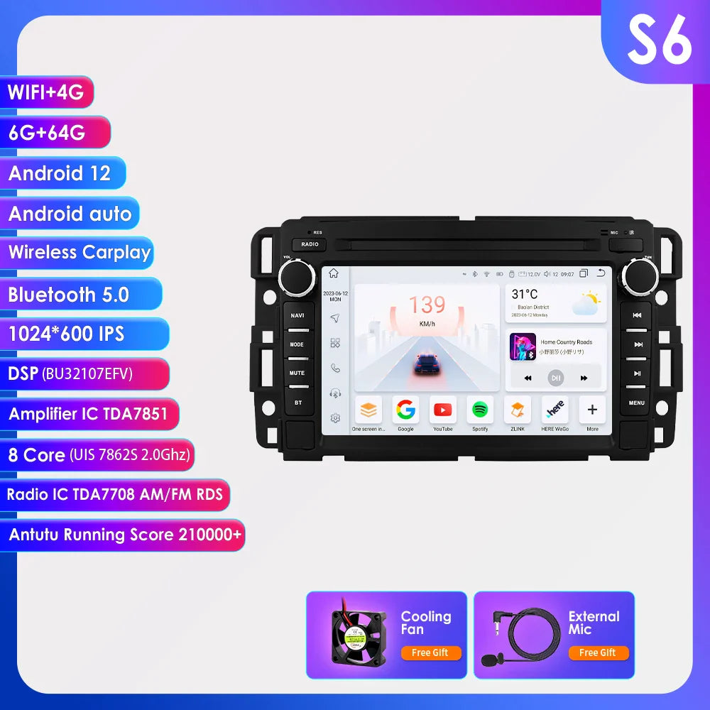 Hizpo 7" Android Car Radio For Chevrolet Silverado GMC Sierra Impala Traverse Avalanche Express Yukon Acadia Savana GPS Stereo