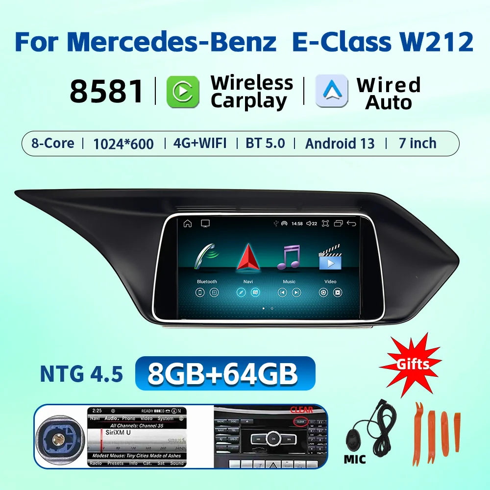 7 Inch Carplay Android 13 Auto Car Intelligent Systems For Mercedes Benz E Class W212 A207 X204 DSP Stereo Touch Screen
