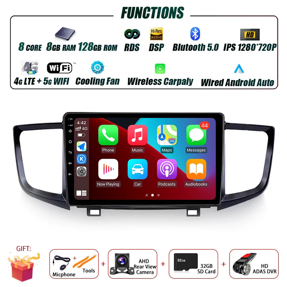 Car Radio Carplay For Honda Pilot 2016 - 2019 GPS Navigation Android Auto Stereo Multimedia Player 5G Wifi Screen BT RDS