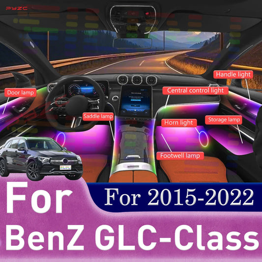 For BenZ GLC-Class 64 Color RGB Symphony Car Ambient Light Strip APP Operate Interior Acrylic Guide LED Atmosphere Lamp