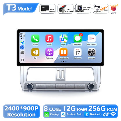2400*900P 12.3 Inch For Toyota Prado 2018 Car Multimedia Plyaer Stere Radio WIFI Android Auto Carplay Bluetooth 4G DSP RDS