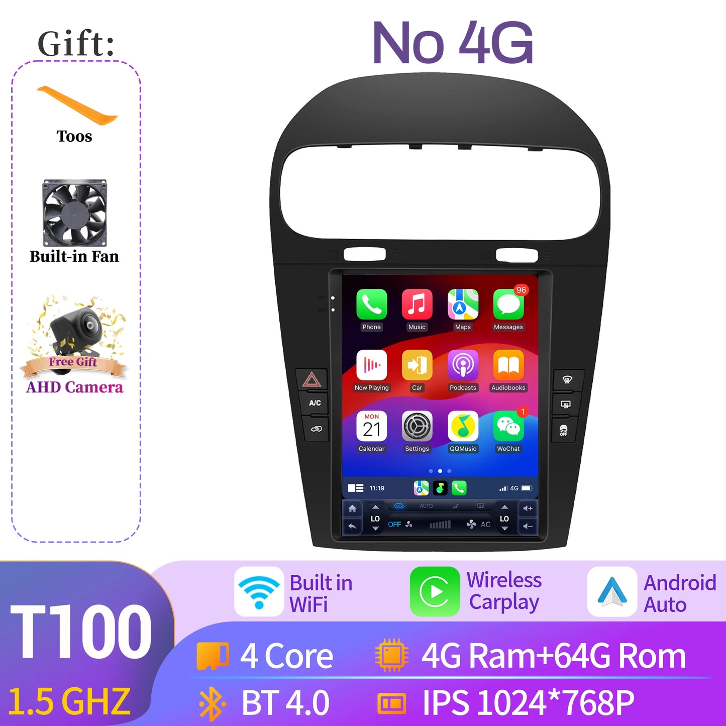 9.7 inch For Dodge Journey Fiat Freemont 2012-2014 Android 14.0 Car Radio Multimedia Navigation Wireless Carplay QLED Screen