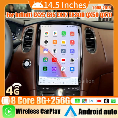 14.5" Android 14 For Infiniti EX25 E35 EX37 EX30D QX50 QX70 2008-2016 Car Radio Carplay 2.5K Screen Tesla Style Stereo 4G Player