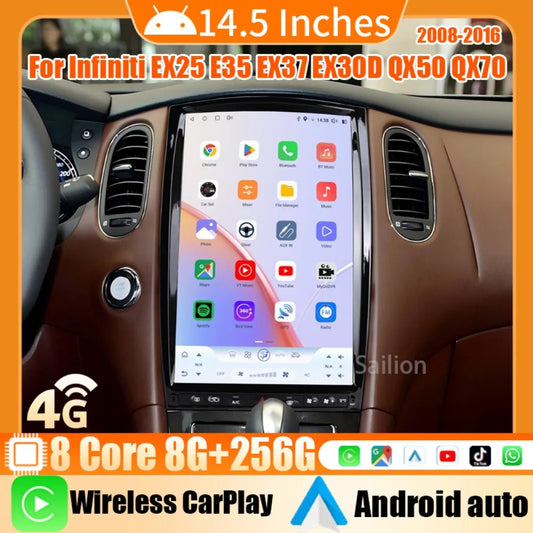 14.5" Android 14 For Infiniti EX25 E35 EX37 EX30D QX50 QX70 2008-2016 Car Radio Carplay 2.5K Screen Tesla Style Stereo 4G Player