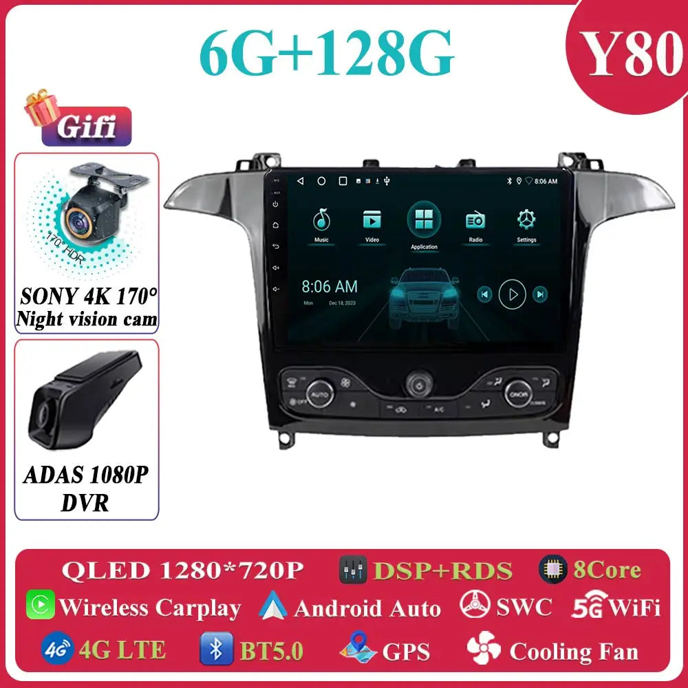 Android 14 Car Multimedia Video Player For Ford S Max S-MAX 2006 - 2015 For Ford Galaxy 2014 Car Radio Stereo Navigation GPS DVD