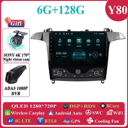 Android 14 Car Multimedia Video Player For Ford S Max S-MAX 2006 - 2015 For Ford Galaxy 2014 Car Radio Stereo Navigation GPS DVD