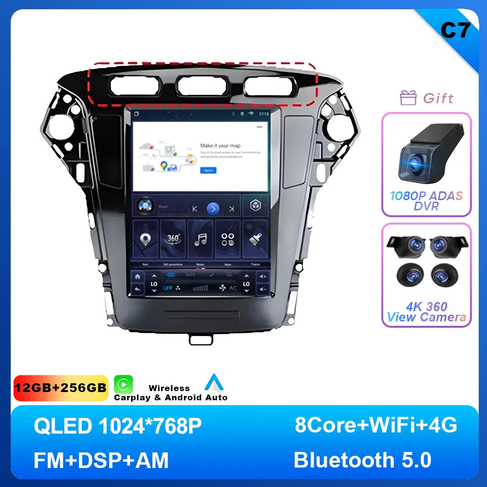 9.7 inch Android 14 Car Radio For Ford Mondeo MK4 2011 - 2013 Navigation Autoradio Multimedia Player DVD GPS Stereo WIFI 4G DVD