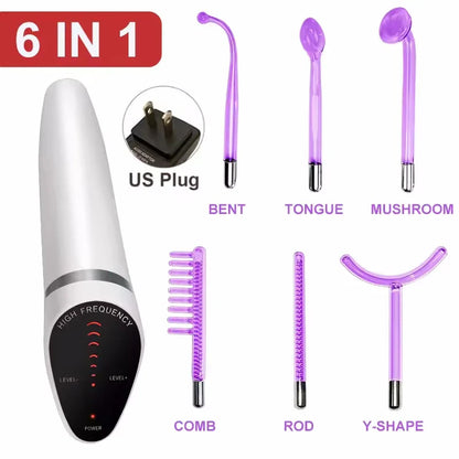 6 IN 1 High Frequency Electrode Wand w/Neon Electrotherapy Glass Tube Spot Acne Remover Skin Care Face Hair Salon Beauty Device