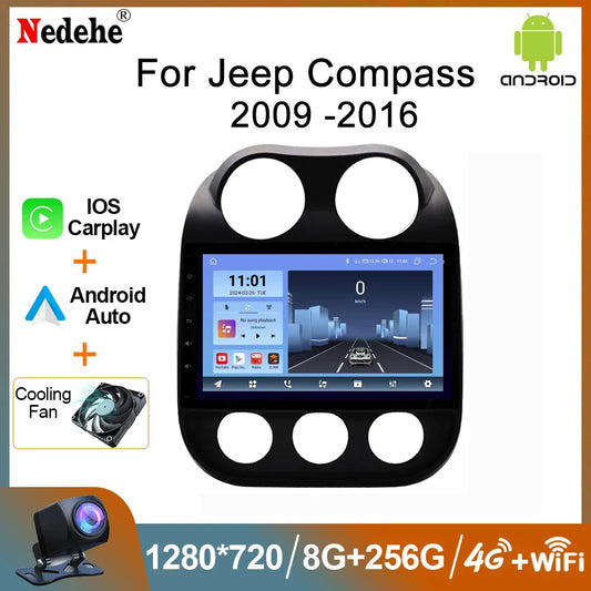2 Din Car Radio Android 13 For JEEP Compass 2009 - 2016 Multimedia Video Player Carplay Auto Stereo GPS Navigation Autoradio DSP