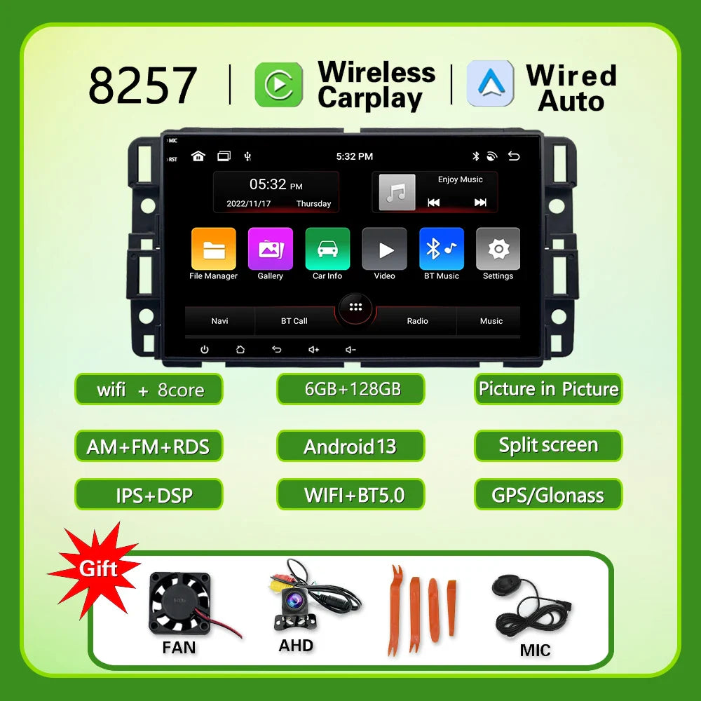 CarPlay Head Unit for Chevrolet Express Van, 4G, WiFi, Android 13, GPS, Tahoe, GMC Yukon, Acadia, Auto Radio