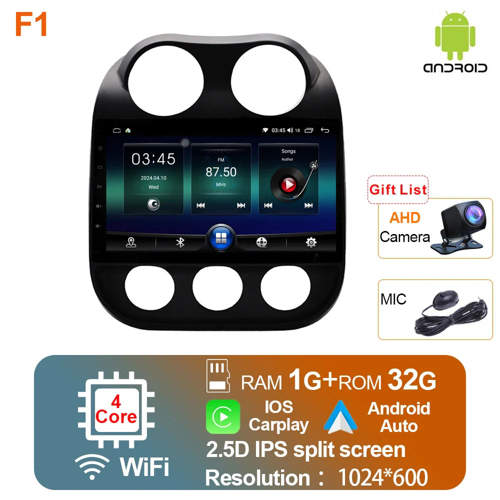 2 Din Car Radio Android 13 For JEEP Compass 2009 - 2016 Multimedia Video Player Carplay Auto Stereo GPS Navigation Autoradio DSP