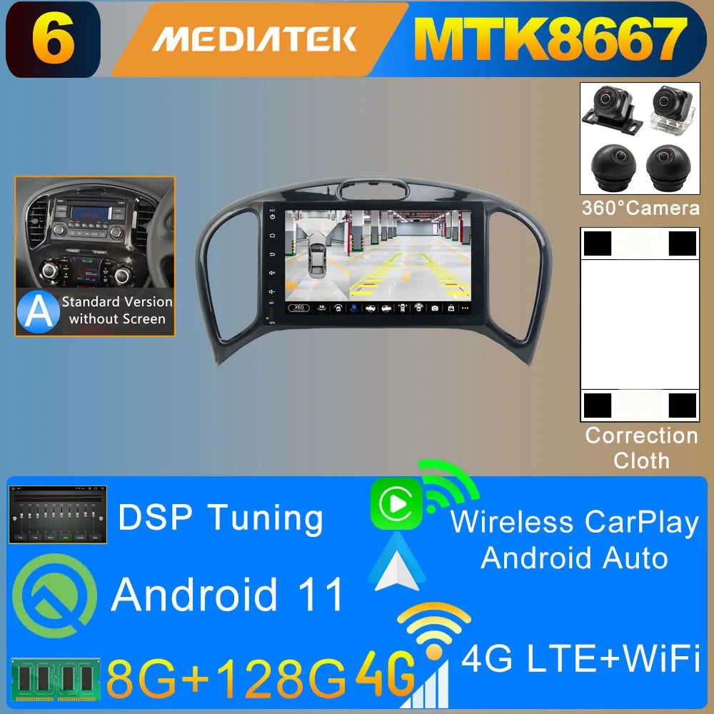2Din Android 11 8G+128G Car Radio Stereo For Nissan Juke YF15 2010-2019 GPS Navigation Bluetooth 5.0 Tethering Carplay Autoradio