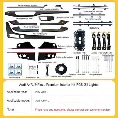 LED Ambient Lights For Audi A4 A4L 2009-2023 Models 64 Colors Rainbow Atmosphere Lamps APP/ Car Play/Car Radio Control