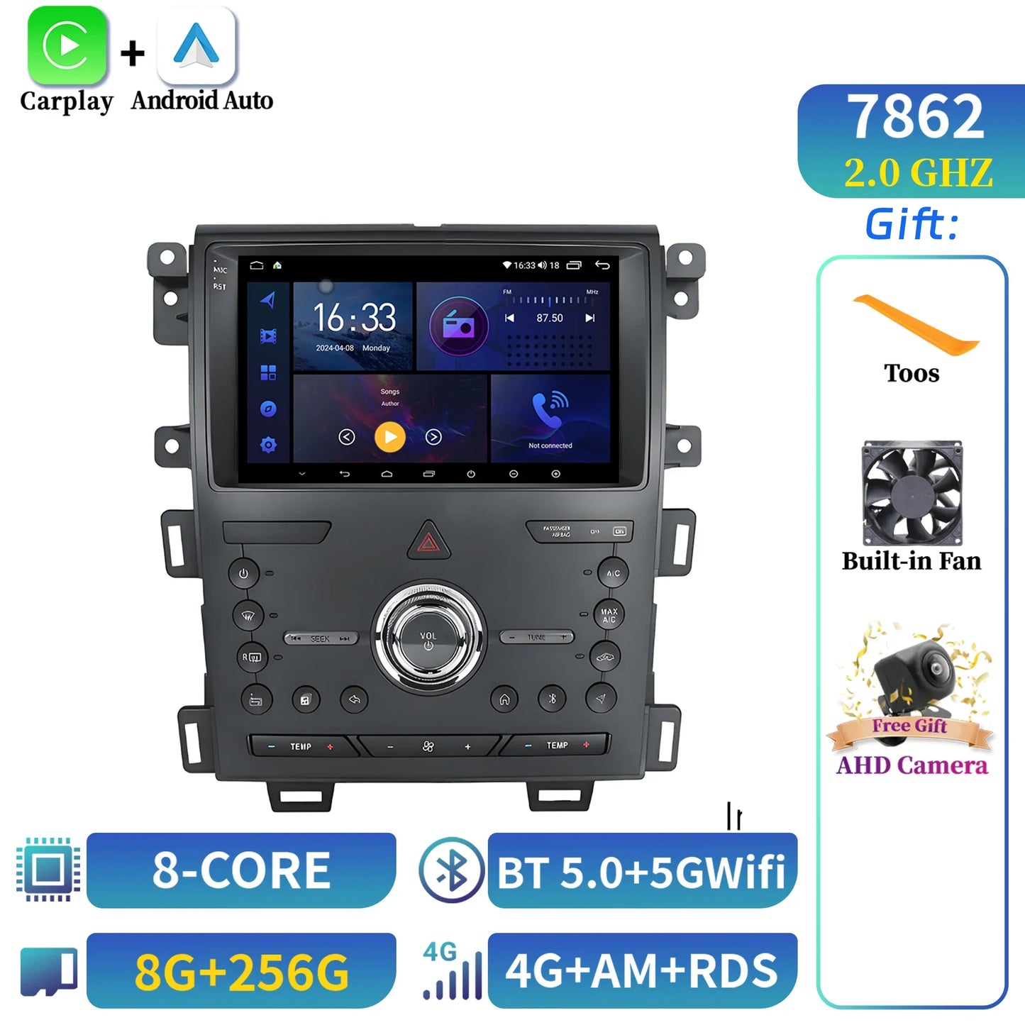 Car Radio Android 14 For Ford Edge 2011-2015 Multimedia Navigation Wireless Bluetooth Carplay 7862 8+256 radio 2K QLED Screen