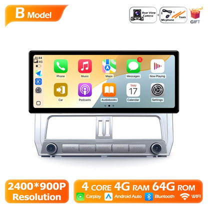 2400*900P 12.3 Inch For Toyota Prado 2018 Car Multimedia Plyaer Stere Radio WIFI Android Auto Carplay Bluetooth 4G DSP RDS
