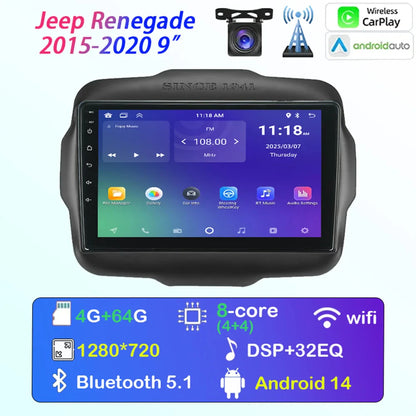 [MTIJIEY] 6+128G Car Radio for Jeep Renegade 2015-2020 Android Auto Carplay GPS Stereo Multimedia Player Wifi BT FM/ RDS DSP SWC