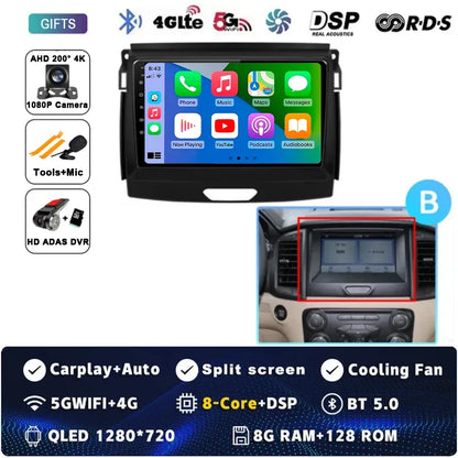 Android 15 Car Radio Stereo QLED Screen For Ford Ranger 2015 2016 2017 2018 2019-2022 GPS Multimedia Carplay Autoradio Head unit