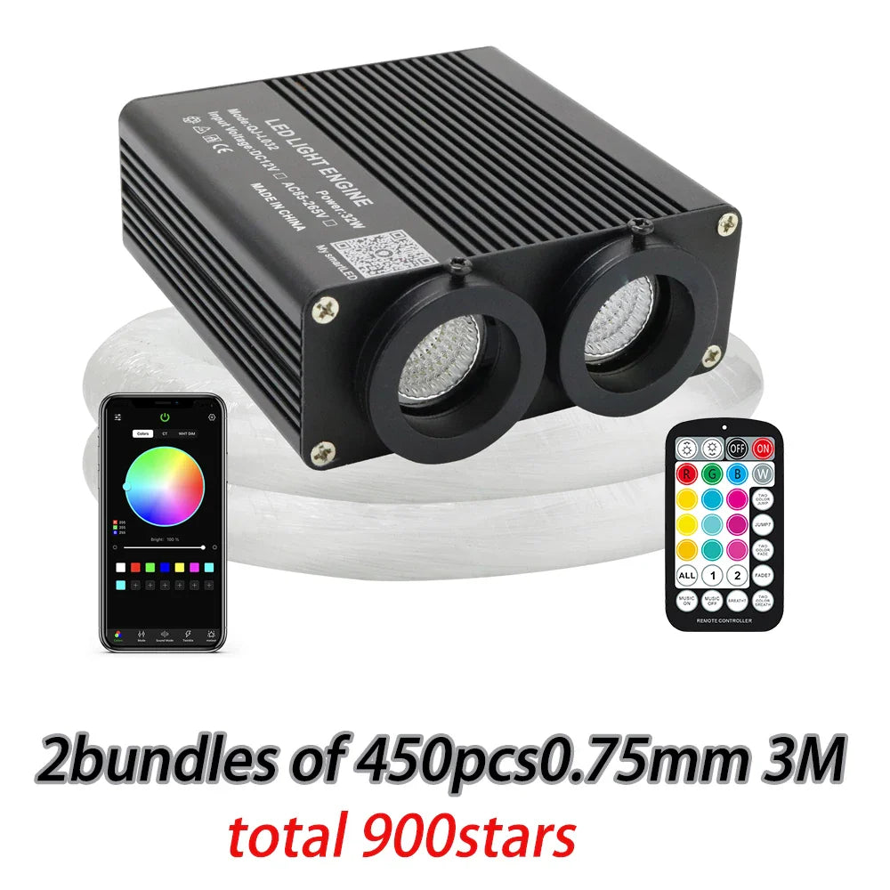32W Dual color RGBW  Car Starry Sky Ceiling Light kit Car accessories Interior APP Music Car Roof Stars Fiber Optic Light
