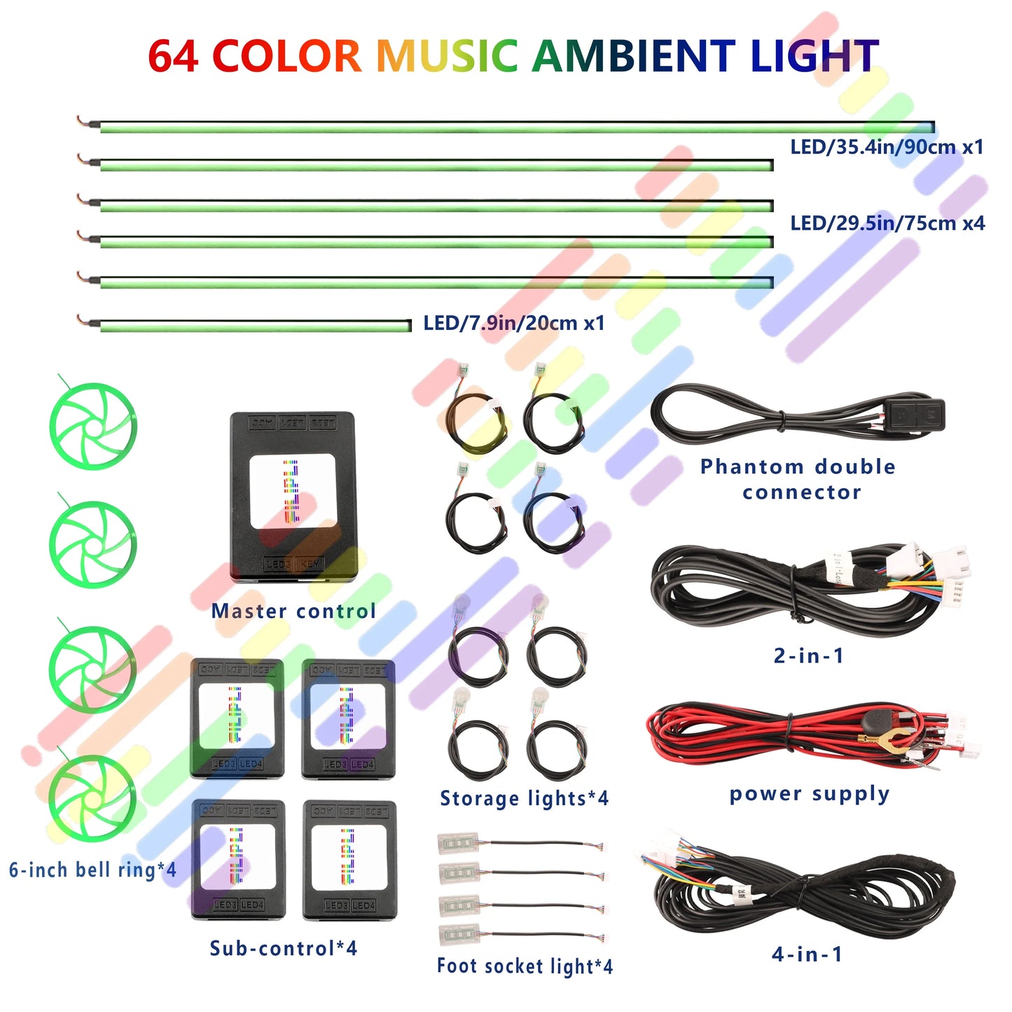 Upgraded Car Ambient Light LED Interior Lighting Kit RGB App Control Multi-Mode Decorative Car Light Ambient Lamp Footwell Light