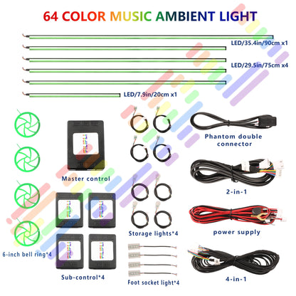 Upgraded Car Ambient Light LED Interior Lighting Kit RGB App Control Multi-Mode Decorative Car Light Ambient Lamp Footwell Light