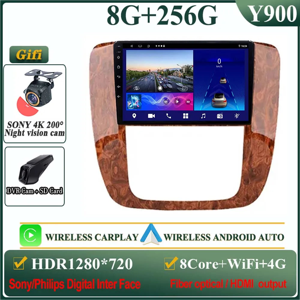 Android 14 Car For GMC Yukon Chevrolet Tahoe Suburban 2008-2012 GPS Navigation Multimedia Player Stereo Head Unit QLED Screen