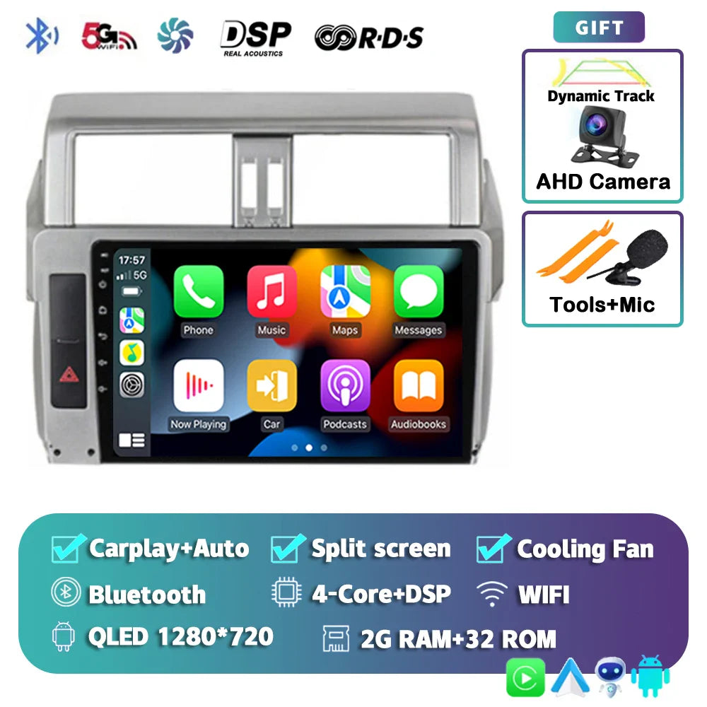 Android 14 For Toyota Land Cruiser Prado 150 2013 - 2017 2K QLED Android Car Radio Multimedia Video Player GPS Stereo CarPlay 4G