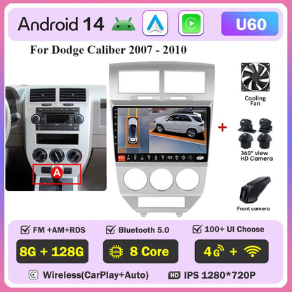 Android 14 Car For Dodge Caliber 2007-2010 For Jeep compass MK 2007-2009 stereo Radio Wireless Carplay Android Auto Radio Stereo