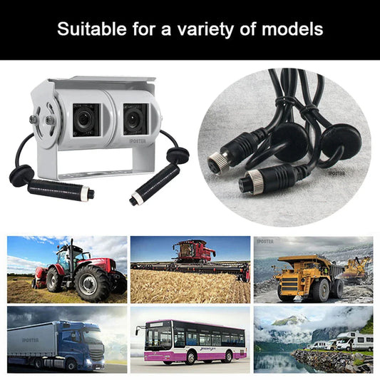 iPoster Dual Lens White Reversing Camera RV Backup Camera Twin Adjustable angle Lens Rear View CCD Camera for Truck Bus