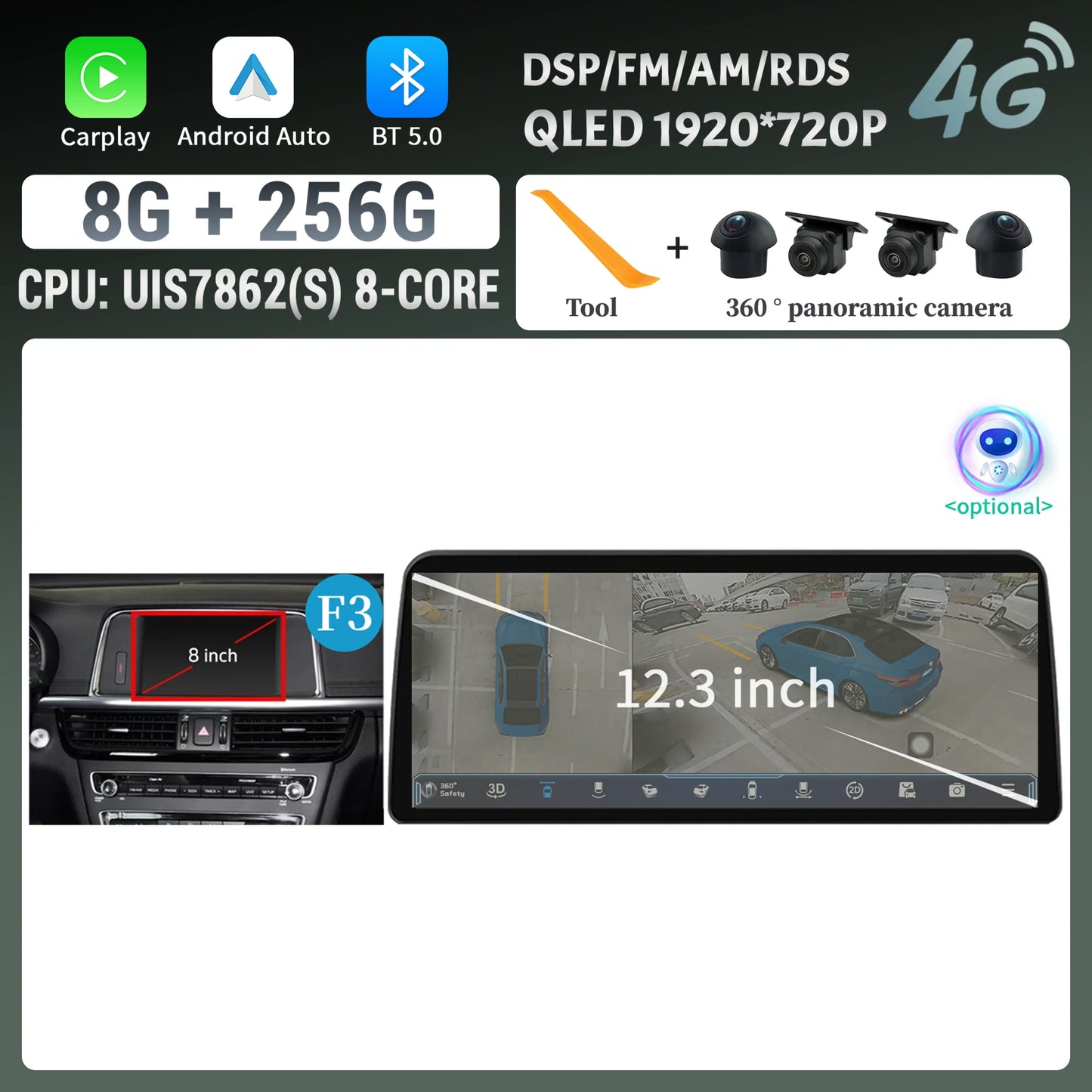 12.3inch Android 14 For KIA K5 Optima 2015 2016 2017 2018 2019 Car Radio Multimedia Navigation GPS Carplay Stereo Touch Screen