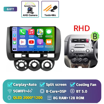 Android 14 For Honda Jazz 1 GD 2001 - 2008 Fit 2001-2009 2K QLED Stereo Car Radio Multimedia Video Player GPS 4G CarPlay