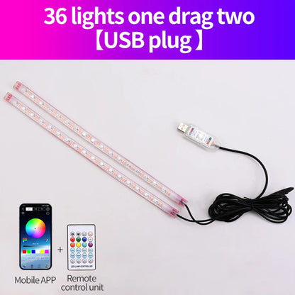 Car Footwell Atmosphere Strip LED Light APP Remote Control USB Lighting Music Sync Brightness Adjusted Freely Ambient Light 1pcs