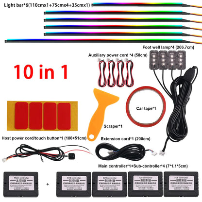 18 / 22 In 1 Streamer Car Ambient Lights RGB 213 64 Color LED Interior Rainbow Acrylic Strip Symphony Remote Atmosphere Lamp Kit