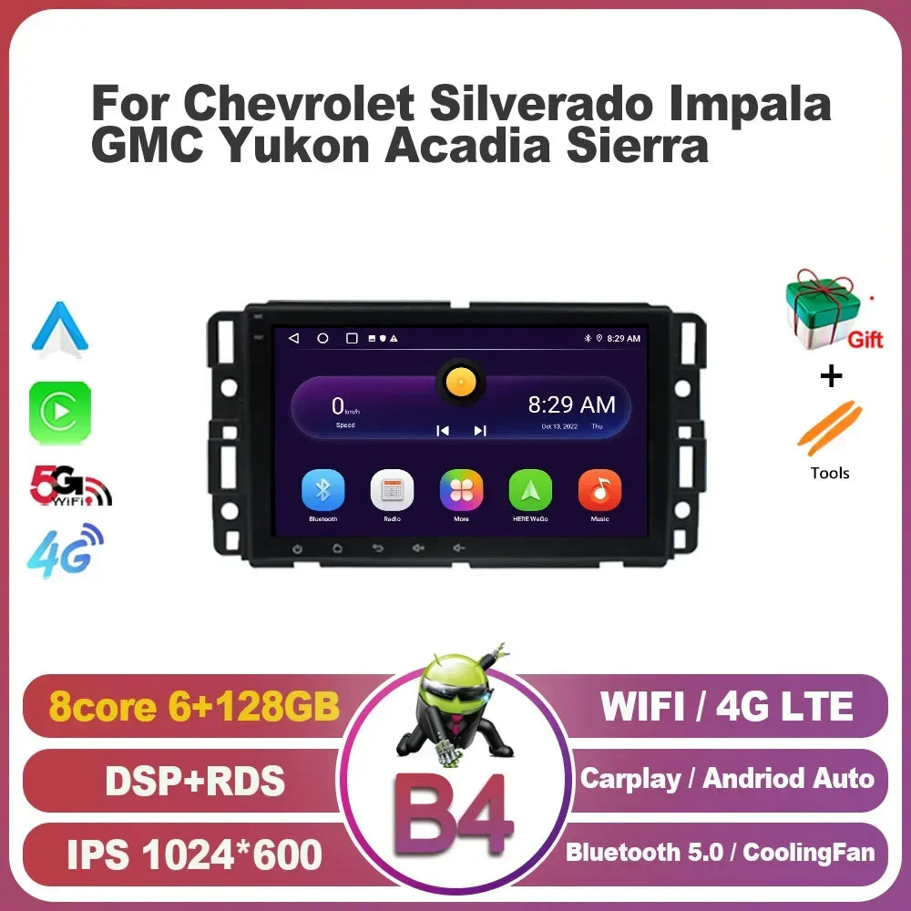 Stereo 2 Din Screen  Android 13  For Chevrolet Silverado Impala GMC Yukon Acadia Sierra Radio Multimedia Wireless