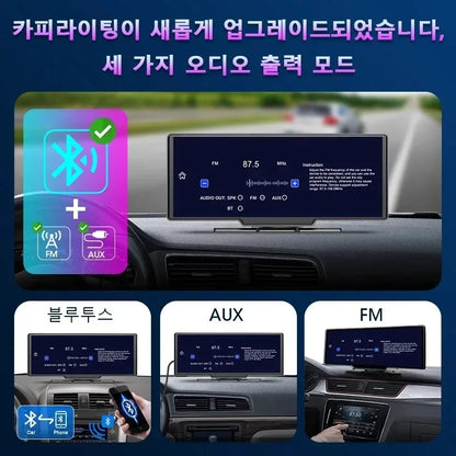 10.26"Car DVR with CarPlay&Android Auto,4K(3840*2160) Front and 1080P RearCamera,VoiceControl,BT,FM,GPS Recorder,DualLensDashcam