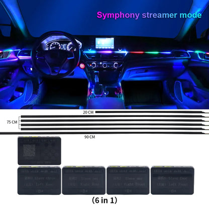 18 in 1 Symphony Car Atmosphere Light Interior Decoration Acrylic Strip Dual Zone LED Decorative Neon Ambient Lamp BacklightApp