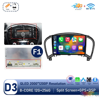Carplay Android OS for Nissan Juke YF15 2010 - 2014 QLED Touch Screen 9 '' Car Radio Stereo Player GPS Navigation WiFi Head Unit