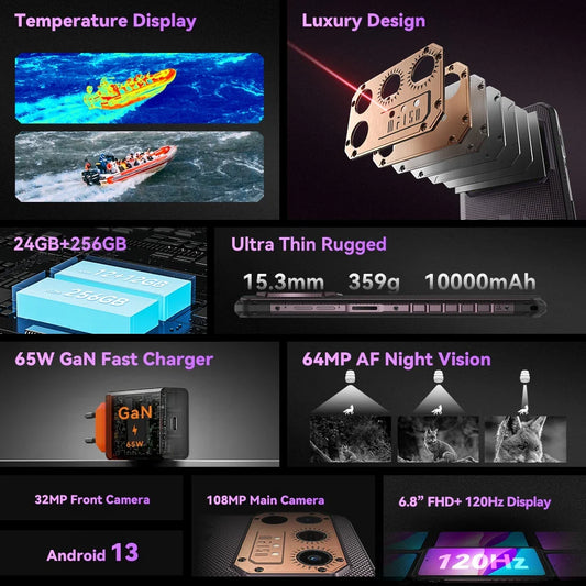IIIF150 Raptor Rugged Machine 6.8'' 120Hz 10000mAh 12GB+256GB 108MP UltraThin Rugged Celular G99 Android 13