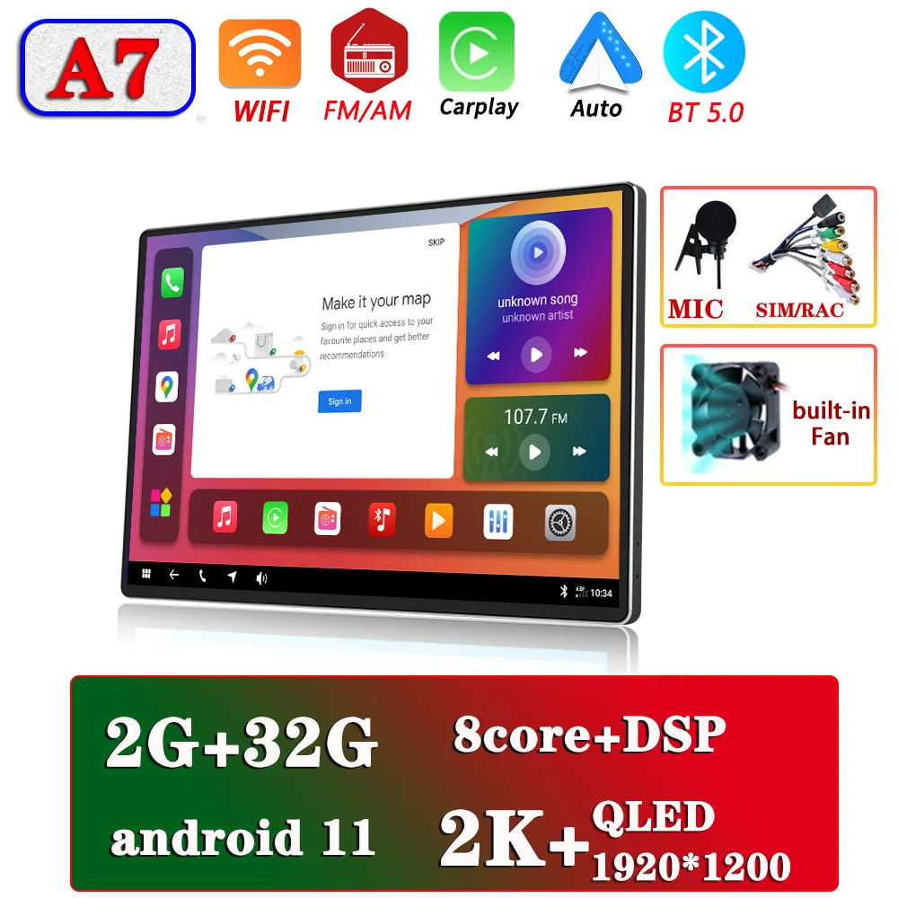 13.1" Car Radio GPS 2 din Android 11 Auto Carplay  For Nissan Hyundai KIA TOYOTA Honda Multimedia Player