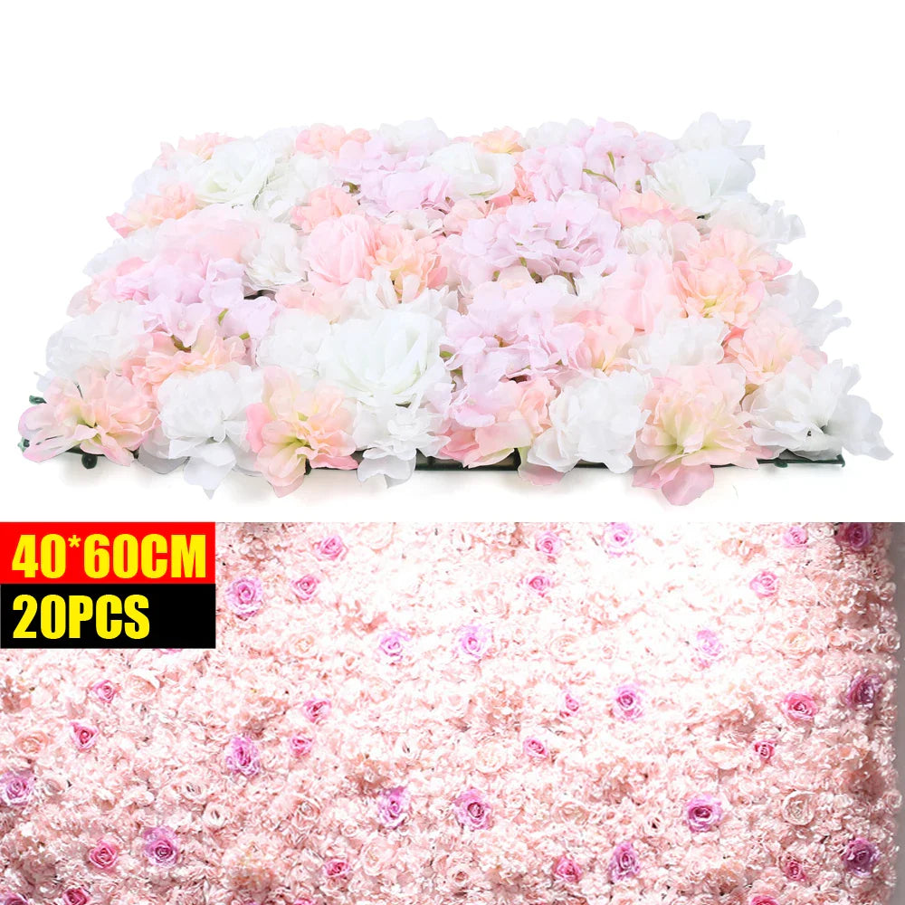 Romantic Flower Wall for Background Decoration, Silk Material, 60x40cm Panels, Easy to Link with Cable Ties, Perfect for