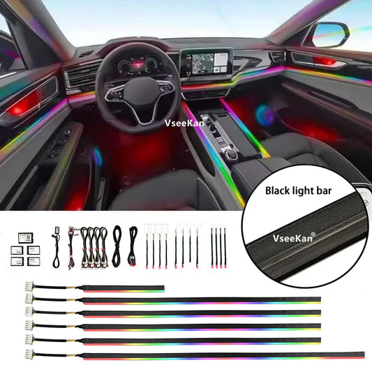 Black light bar car atmosphere light Double zone Very thin Welcome mode Embedded hidden type 18in1colorful Mobile APP control