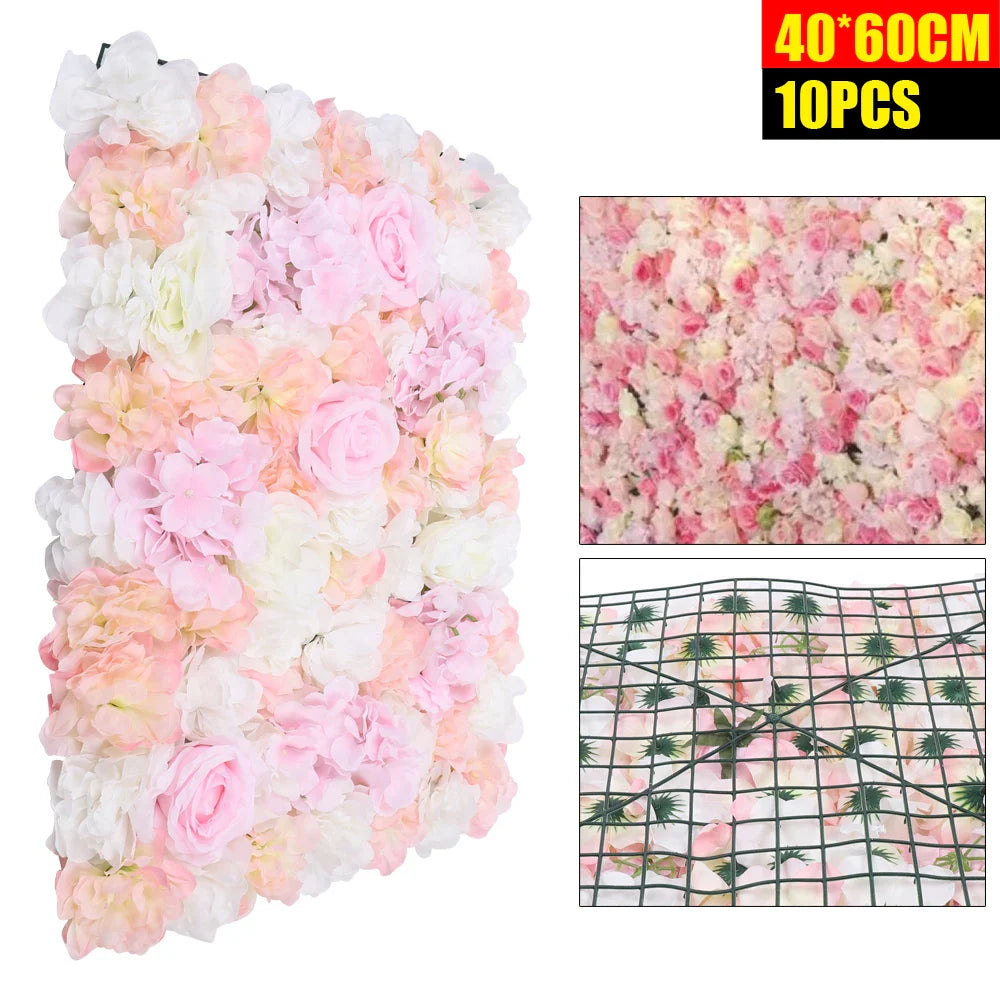 Romantic Silk Flower Wall Panel for Wedding and Event Decor, 60x40cm, Easy to Mount, Ideal for Backgrounds, Candy Walls, and