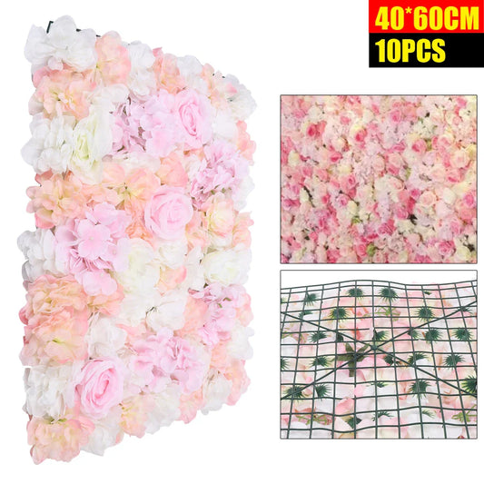 Romantic Silk Flower Wall Panel for Wedding and Event Decor, 60x40cm, Easy to Mount, Ideal for Backgrounds, Candy Walls, and