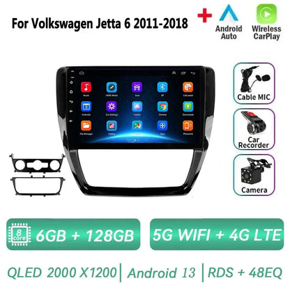 Car Radio for VW Volkswagen Jetta 6 2011-2018 Multimedia 2 Din Android 14 Video Player Navigation GPS DSP Carplay BT Head Unit
