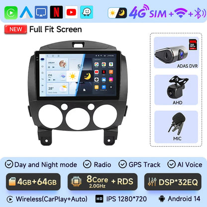 JIUYIN Android 13 Car stereo Radio Multimedia Video Player Navigation GPS For MAZDA 2 Mazda 2 2007 - 2014 Head Unit Carplay