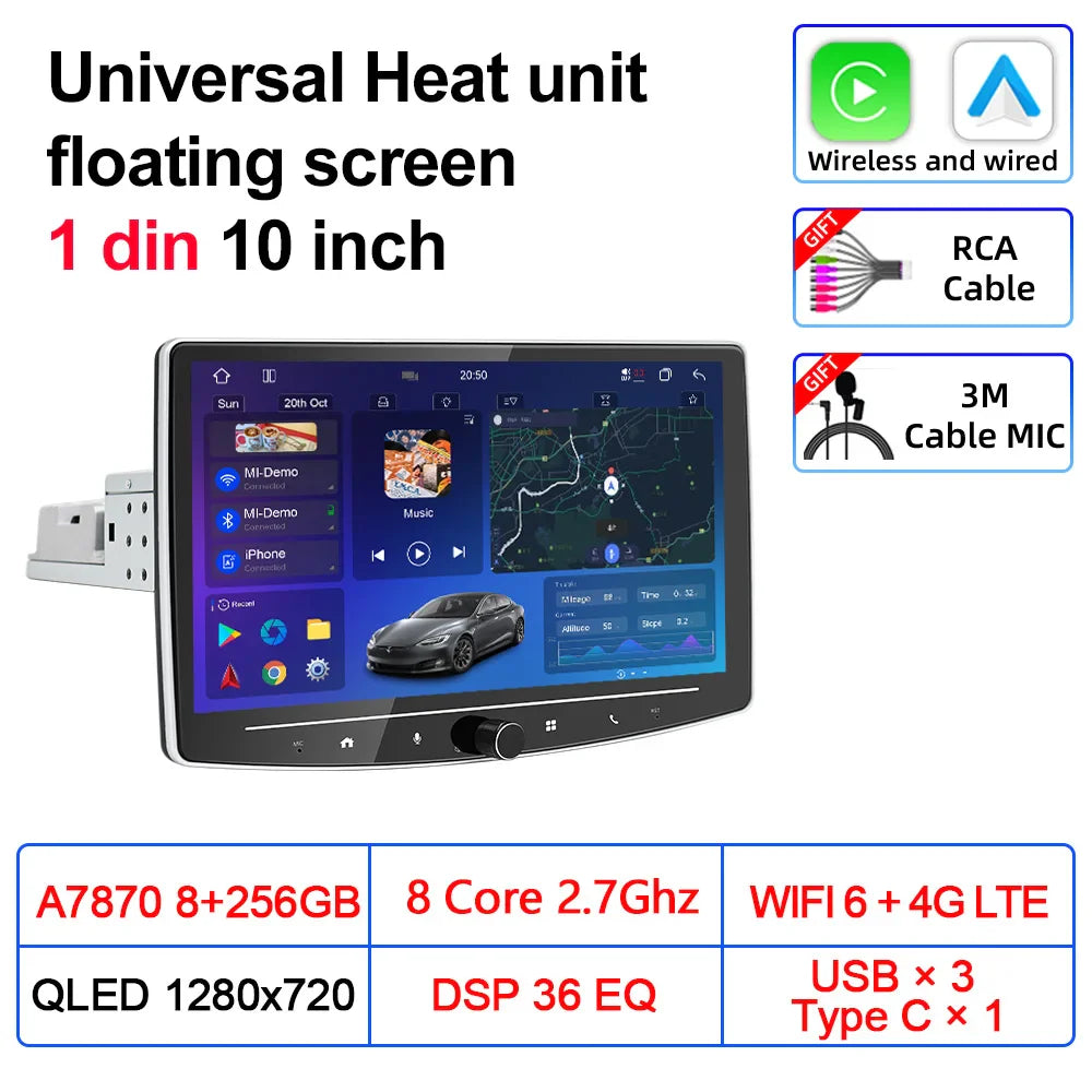 VATAV Android 13 1Din Floating screen Universal Multimedia AI voice Carplay Auto Stereo Radio Palyer Head Unit For Toyota Nissan