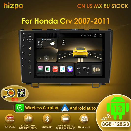 Hizpo Car Radio for Honda CRV CR-V 2007-2011 Multimedia Video Player Navigation Stereo GPS Android 13 Carplay Head Unit No DVD