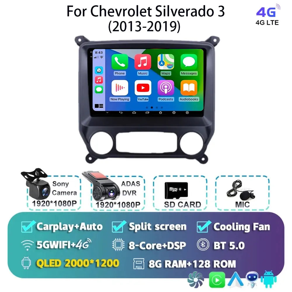 Android 14 Carplay Auto Car Radio Multimedia For Chevrolet Silverado 3 GMTK2 2014 2015 2016 2017 2018 Autoradio Stereo Head Unit