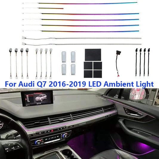 64 Colors LED Ambient Light 24 in 1 For Audi Q7 2016-2019 Car Interior Led Strip Dashboard Door Panel Decoration Atmosphere Lamp
