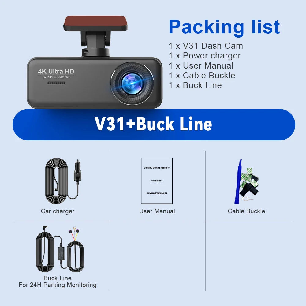 Soam 4K Ultra HD Dash Cam Car DVR Recorder Front and Rear Cam 170° wide Angle WIFI GPS Car Camera WDR Night Vision APP control