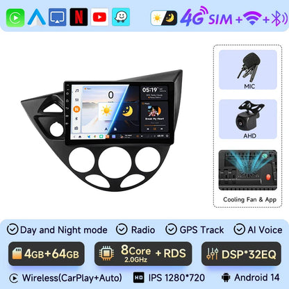 JIUYIN Wireless CarPlay Android Auto Radio for Ford Fiesta 1995-2001 Focus MK1 1998-2004 GPS 2din autoradio